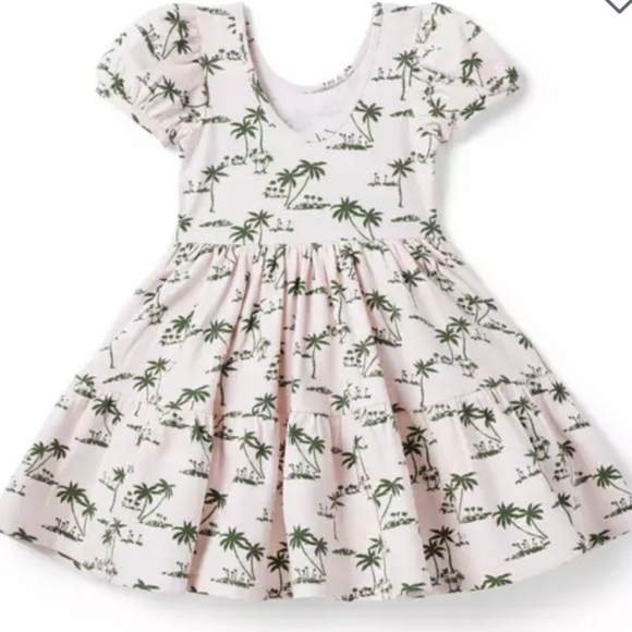 Janie and Jack The Everyday Puff Sleeve Dress Mauve Chalk Palm 18-24 months - Picture 3 of 7